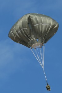Figure 3.  T-11 canopy fully deployed with 390 lb dummy utilizing Luna’s prototype low friction sleeve 